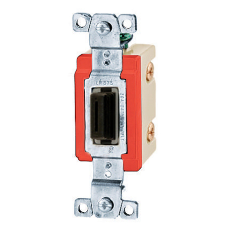 HUBBELL WIRING DEVICE-KELLEMS Switches and Lighting Controls, Industrial Grade, Toggle Switches, General Purpose AC, Three Way, 15A 347V AC, Terminal Screws, Black Nylon Key Guide HBL18203LCN